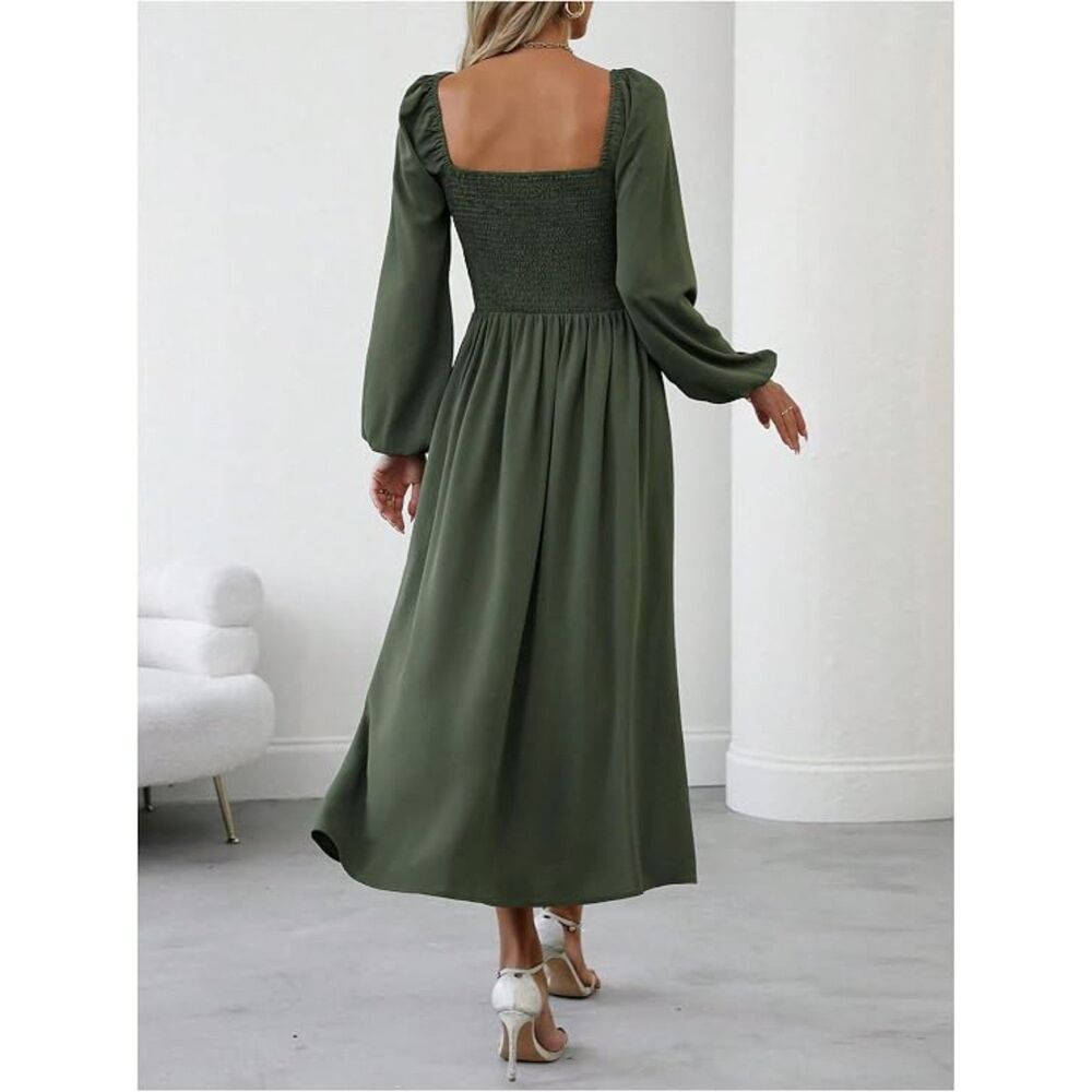 Floerns Square Neck Ruched Maxi Dress | Fall Wedding Guest A Line Dress
